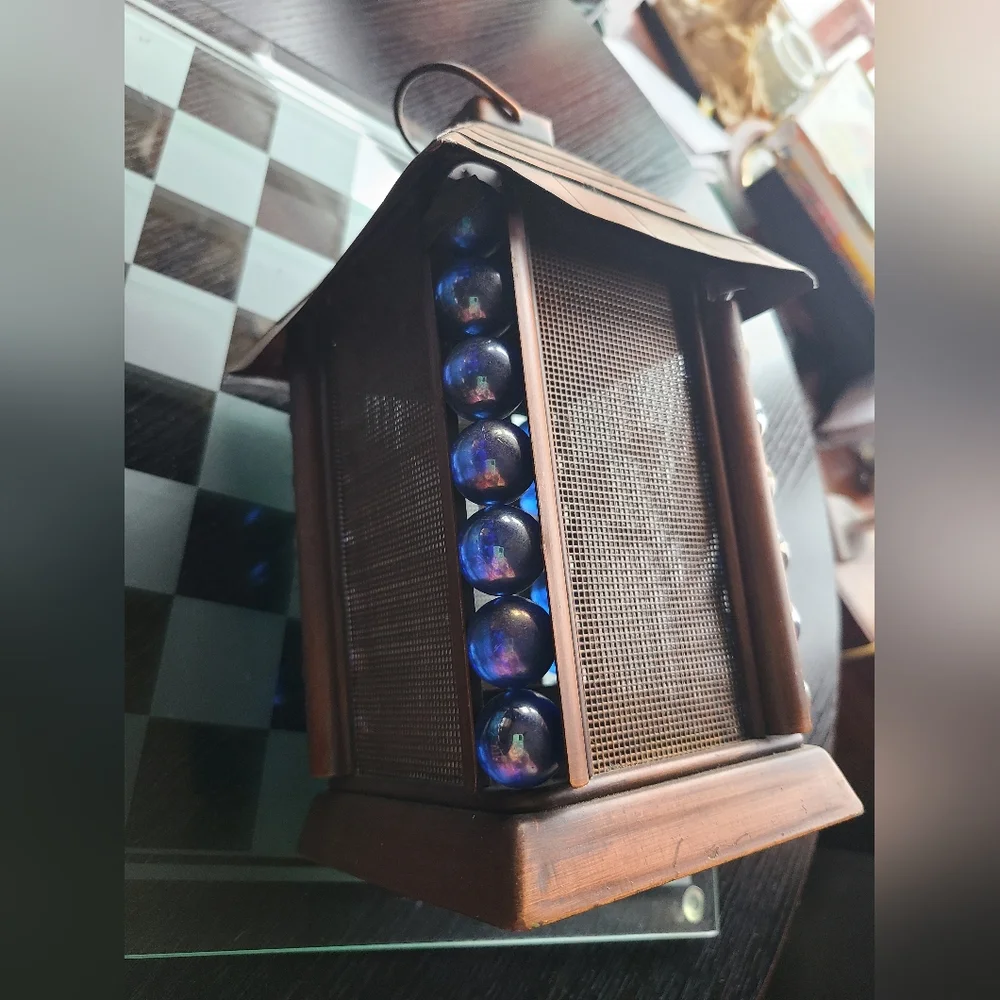 Rustic Lantern with Blue Accents Tealight Candle Holder